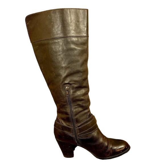 Arturo Chiang Brown Knee High Boots Distressed Leather High Heel Womens Size 7.5 - Picture 2 of 16